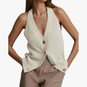 H&M Women's Cream V-Neck Sweater Vest